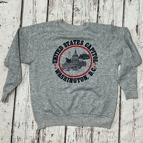 Vintage 80s Washington DC Capital 1980s Gray Crewneck Sweatshirt Pullover - Picture 1 of 3